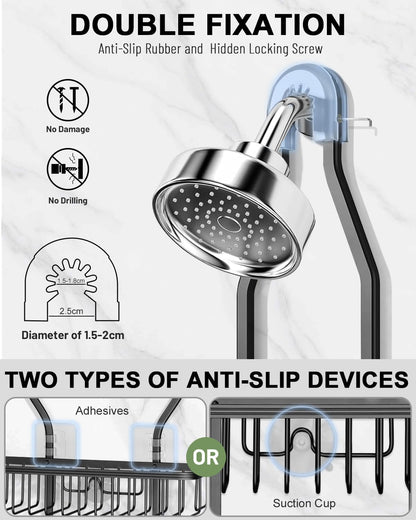 six hooks for razors, sponges, towels, and baby shower brushes