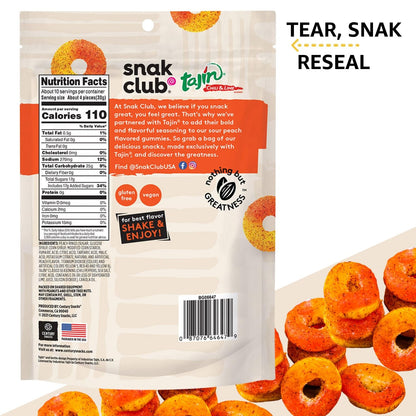 Snak Club Tajin Apple Rings Gummy Candy – Lunchbox Stuffer for School and Car Cup Holders, Sweet-Spicy Apple Rings, 11 oz Resealable
