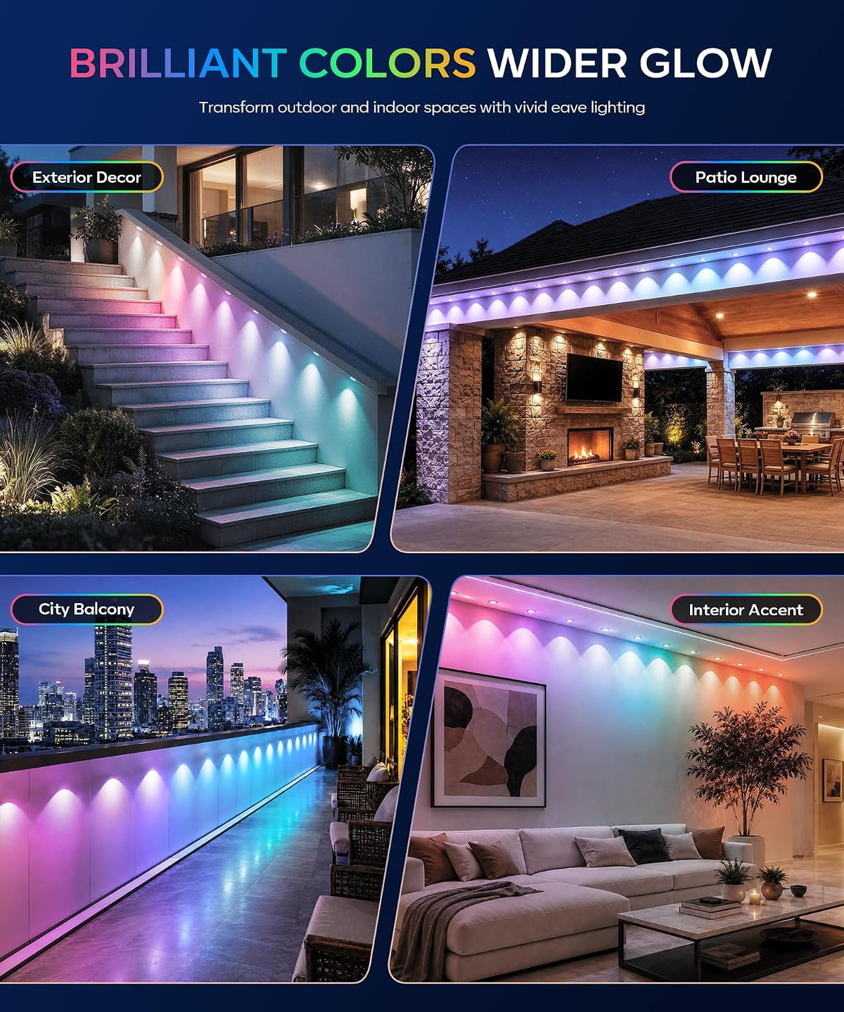 specialized wide-angle lens delivering 30% more illumination coverage than standard rope lights