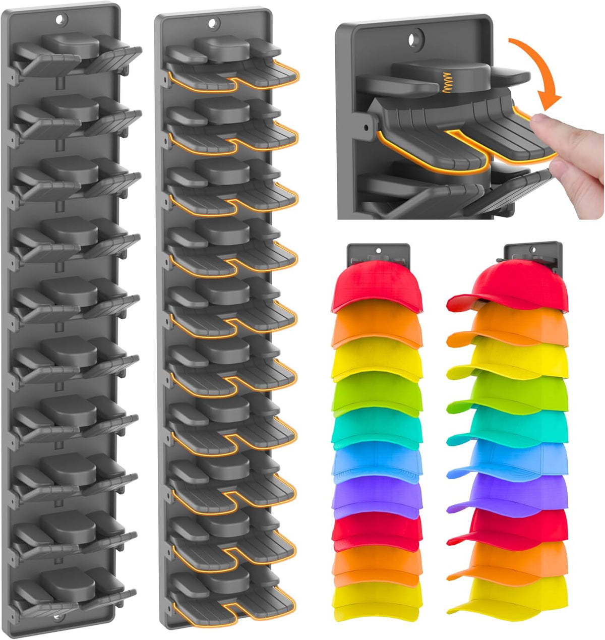 spring-loaded clip mechanism with auto-hold technology (10 clips per rack, 20 total)