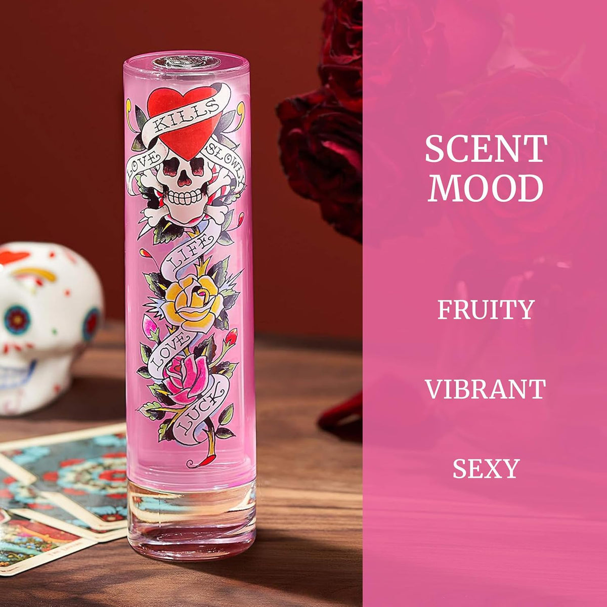 top notes of tropical mango, wild strawberry, and ruby red grapefruit
