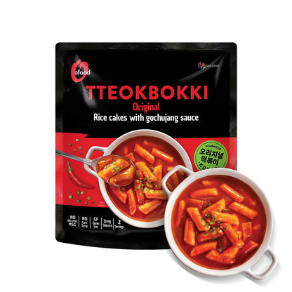 Tteokbokki Korean Rice Cakes – [Original Gochujang | Pack of 1] – Gluten Free | Ready in 3 Minutes | 0 Cholesterol/ 0 Trans Fat | 2 Servings Spicy Street Snack | Healthy/Savory/Spicy - O’food