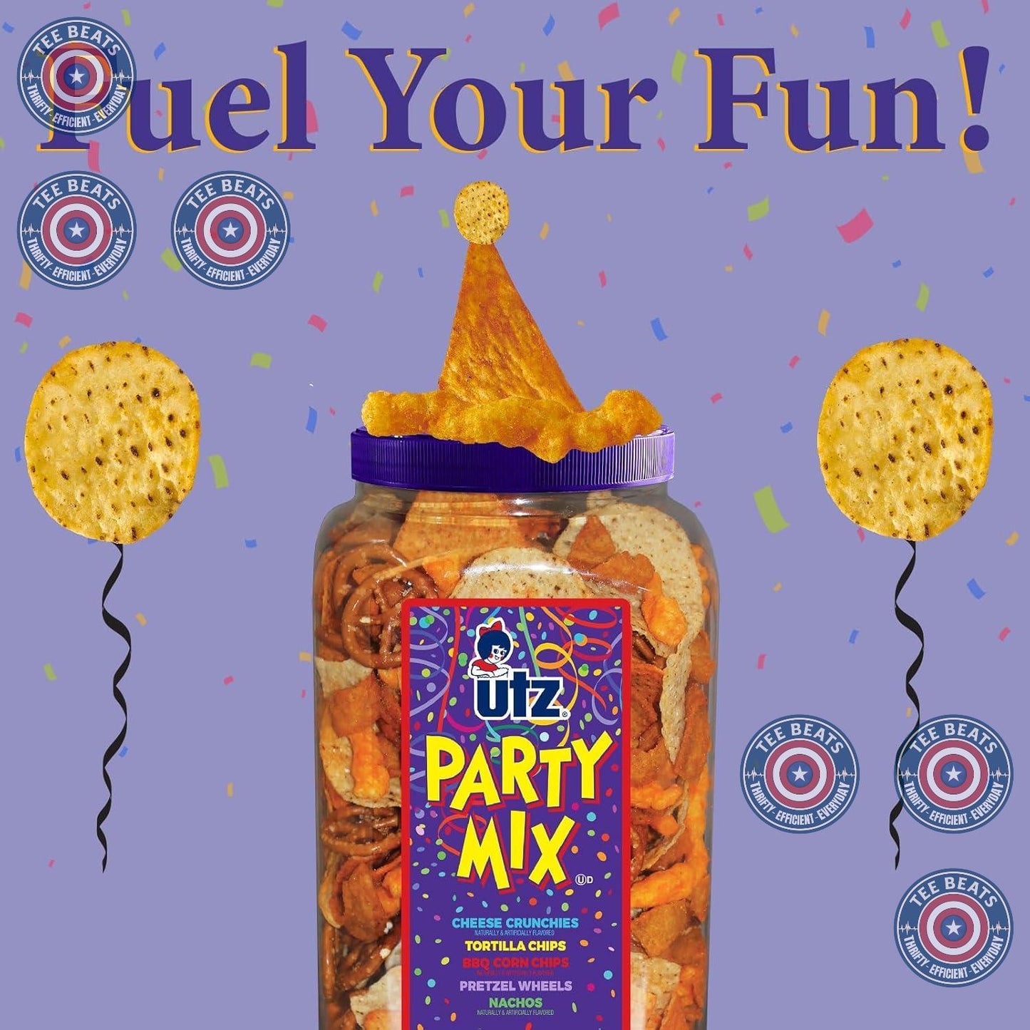 Utz Party Mix 26 oz Barrel - One-Container Snack Solution for Clutter-Free Pantries and Intentional Homes