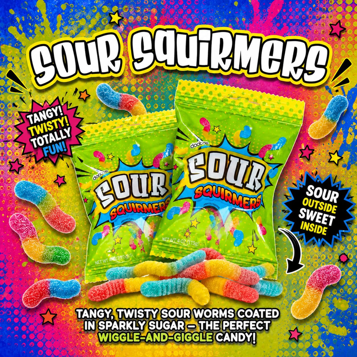 variety of candy types: gummies, chewy sweets, hard candies, gum, and lollipops