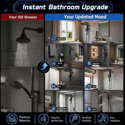 Veken 3 Way Rain Shower Set with Magnetic Mount – Designer Chrome Hardware for Elegant Master Bathroom Retreats