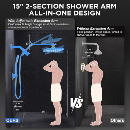 Veken Adjustable Rain Shower with Extension Arm, Useful Birthday Gift for Tall Family Members and Multi-Gen Households