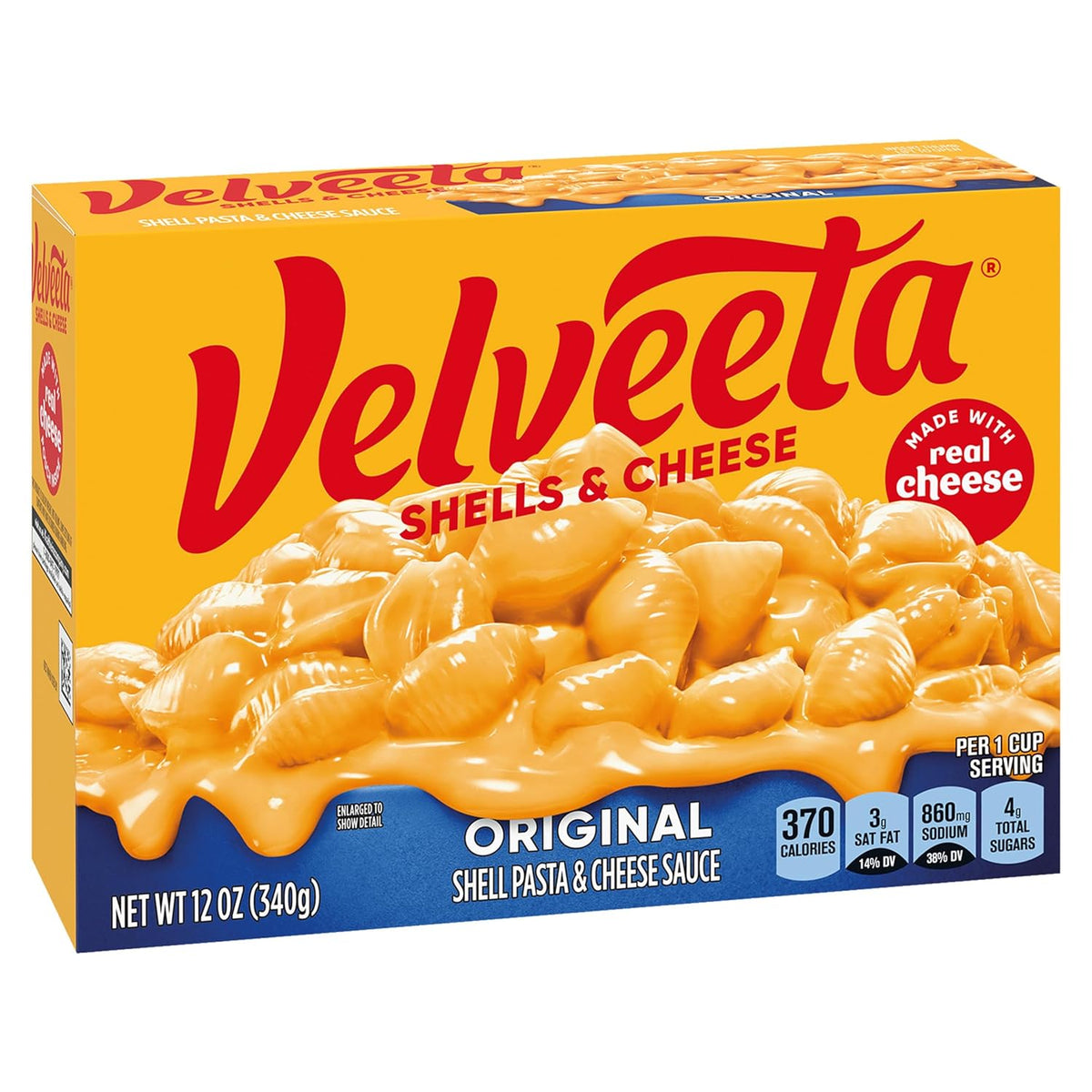 Velveeta Shells and Cheese with Broccoli, 9.4 oz – Streamlined Pantry Staple, Two-Serving Box with No Extra Ingredients Required