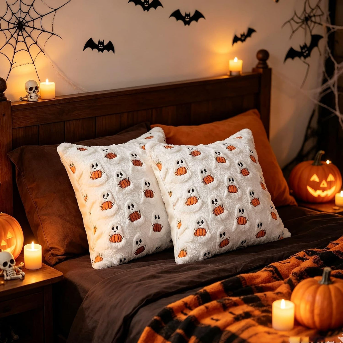 Velvetier Halloween Ghost Pillow Covers Set of 2 – Cute Fall Gift for Her, Cozy Housewarming Present