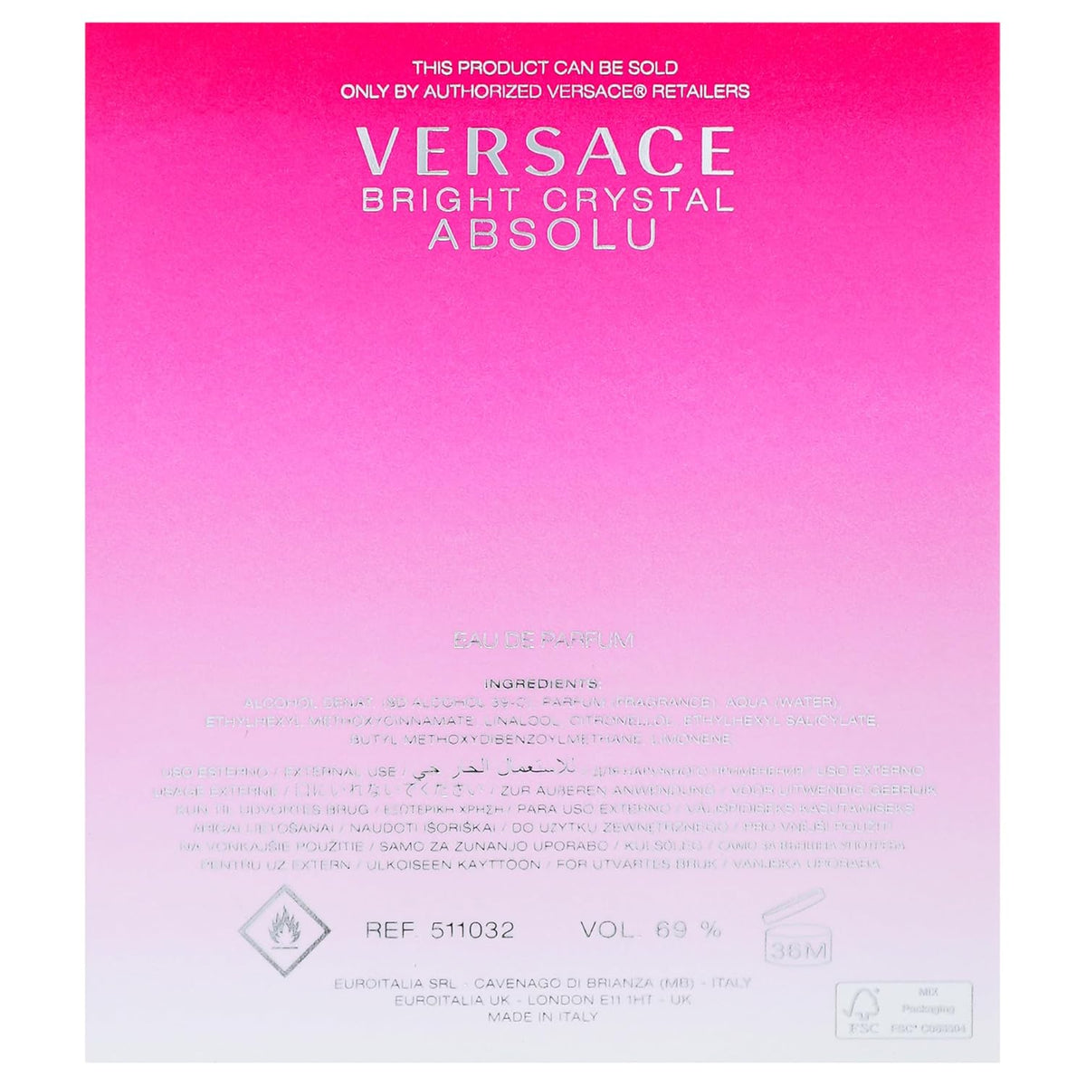 Versace Bright Crystal Absolu for Women – Housewarming and Bridal Shower Gift Idea, 3.0 oz Long-Lasting Perfume