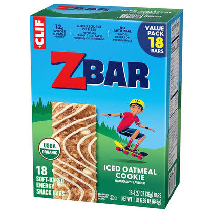 Zbar Iced Oatmeal Cookie – After-School Energy Boost Before Homework and Practice, 12g Whole Grains Granola Bars (18 Pack)
