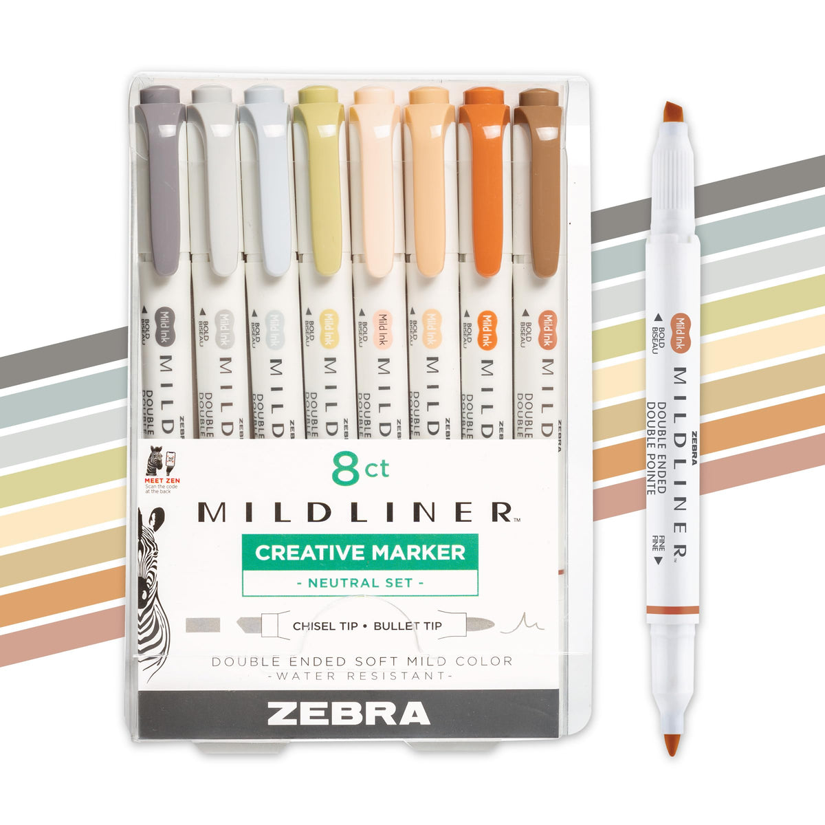 Zebra Pen Mildliner Dual-Tip Highlighter Set, Broad and Fine Tips, No Bleed, Ideal for Bible Highlighting, Journaling, School and Office Supplies, Assorted Neutral Vintage Ink Colors, 8-Pack (78208)